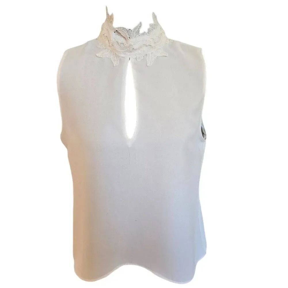 Zara Basic Women's Lace & Pearl Trim Sleeveless Blouse White Size Medium